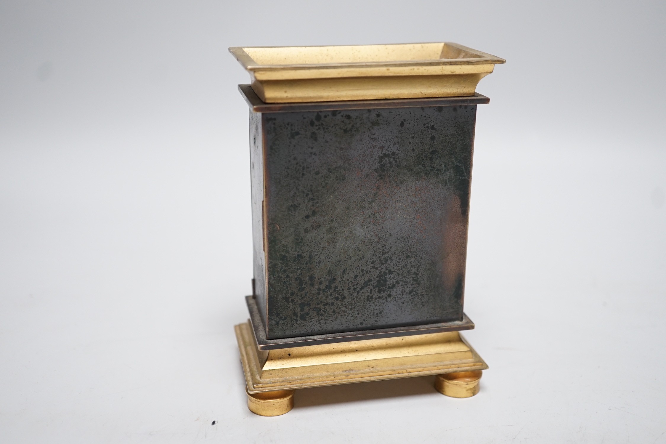 An 18th century pocket watch movement in later built bronze clock case. 12.5cm